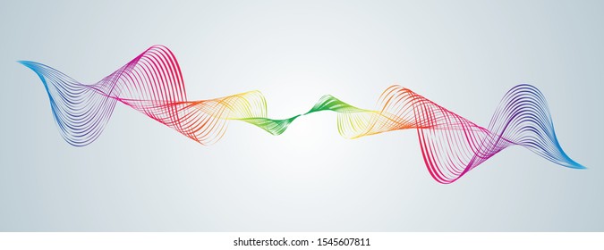 Waveform smooth curved lines Abstract design element Technological background with a line in waveform Stylization of a digital equalizer Smooth flowing wave lines of a rainbow made by blends Vector