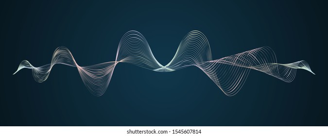 Waveform smooth curved lines Abstract design element Technological dark background with a line in waveform Stylization of a digital equalizer Smooth flowing wave lines soundwave Vector graphic