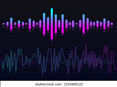 Waveform Sound Equalizer Background With Digital Music Voice. Technology Electronic Wave Elements. Design Radio Beat Frequency. Vector Illustration