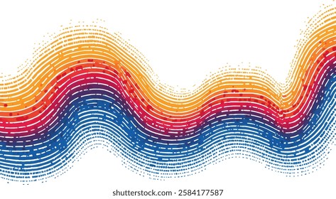 Wave-like colors blend into each other on a digital abstract background. Elegant, vibrant, orange and blue flowing lines, creating mesmerizing waves, perfect for design inspiration.