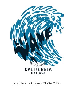 WAVE.Line style vector surfing badge. For t-shirt prints, posters and other uses