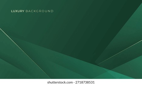 Fundo verde de luxo abstrato das ondas com linhas de ouro brilhantes elegantes, camadas geométricas e design moderno premium