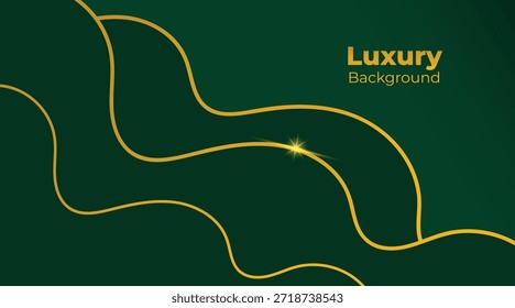 Fondo verde de lujo Abstractas de las olas con las líneas doradas brillantes elegantes, las capas geométricas, y el diseño moderno de Premium