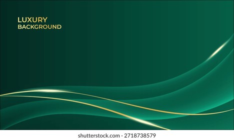 Waves Abstract Luxury Green Background with Elegant Shiny Golden Lines, Geometric Layers, and Premium Modern Design