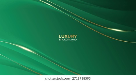 Fondo verde de lujo Abstractas de las olas con las líneas doradas brillantes elegantes, las capas geométricas, y el diseño moderno de Premium
