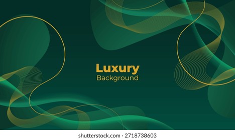 Fondo verde de lujo Abstractas de las olas con las líneas doradas brillantes elegantes, las capas geométricas, y el diseño moderno de Premium