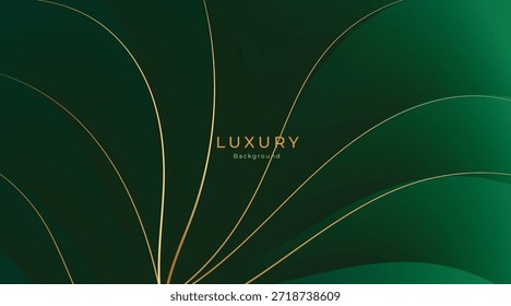 Waves Abstract Luxury Green Background with Elegant Shiny Golden Lines, Geometric Layers, and Premium Modern Design