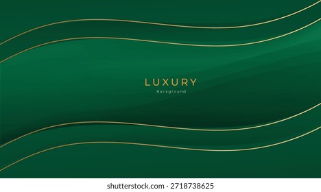 Fondo verde de lujo Abstractas de las olas con las líneas doradas brillantes elegantes, las capas geométricas, y el diseño moderno de Premium