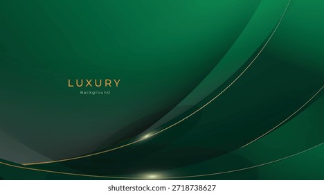 Waves Abstract Luxury Green Background with Elegant Shiny Golden Lines, Geometric Layers, and Premium Modern Design