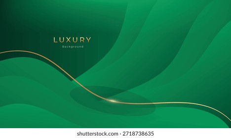 Fondo verde de lujo Abstractas de las olas con las líneas doradas brillantes elegantes, las capas geométricas, y el diseño moderno de Premium