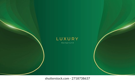 Wellen Abstrakter luxuriöser grüner Hintergrund mit eleganten glänzenden goldenen Linien, geometrischen Schichten und modernem Premium-Design