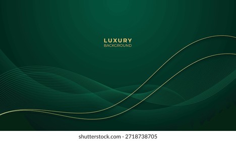 Fondo verde de lujo Abstractas de las olas con las líneas doradas brillantes elegantes, las capas geométricas, y el diseño moderno de Premium
