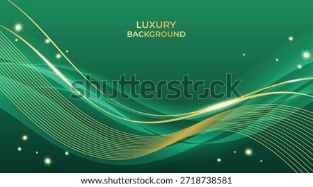 Waves Abstract Luxury Green Background with Elegant Shiny Golden Lines, Geometric Layers, and Premium Modern Design