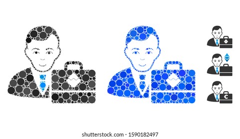 Waves accounter composition of circle elements in variable sizes and shades, based on waves accounter icon. Vector circle elements are united into blue composition.