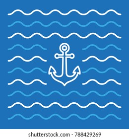 Waves and an anchore on the light blue background, eps 10