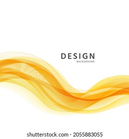 Waves background. Flyer with yellow curved lines. Abstract wavy banner. Modern geometric poster. Cover with fluid gradient on white backdrop. Wallpaper with futuristic blend. Vector illustration.