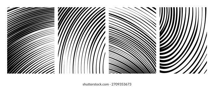 Fondos de ondas. Rayas Abstractas con efectos de distorsión hipnótica. Fondos de ondas distorsionadas psicodélicas. Textura en blanco y negro. 