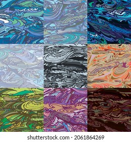 Waves based mosaic like patchwork made of 9 square abstract details