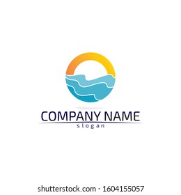 Waves beach blue water logo and symbols template icons app