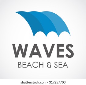 Waves beach sea ocean abstract vector logo design template nature blue curve business icon company identity symbol concept