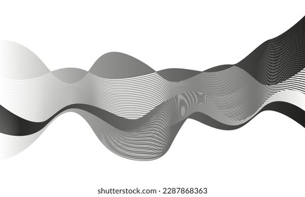 Waves of black lines. Abstract wavy stripes on a white background. Creative line art. Vector illustration EPS 10. Design created with Blend Tool. Curved smooth tape.