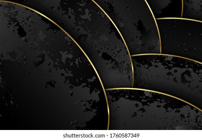 Waves of black texture paper with gold. Volumetric curves with overlapping and shadow. Modern exquisite abstract background. Template banner, poster, cover and presentation. Vector illustration