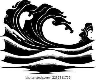 Waves - Black and White Isolated Icon - Vector illustration