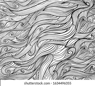 Waves. Black and white vector illustrations. Usable for background.