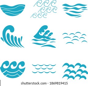 Waves, blue waves schematic set. Vector illustration. Vector.