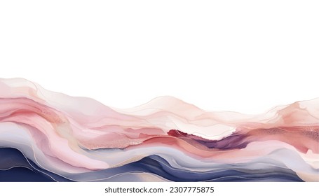 Olas de rubor, marina, oro rosa, color rosa rosa pálido rosado de la tinta del alcohol con fondo abstracto con grietas de tinta, salpicaduras de tinta y brillo de oro. Lujo De Fondo.