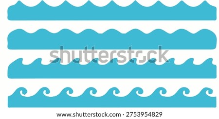 Waves borders collection. Sea or water seamless decoration elements. Eps 10