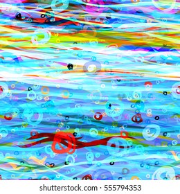 Waves and bubbles. Hand made texture. Colorful background. Seamless pattern Watercolor effect