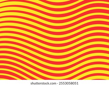 Waves in Catalonia flag style, or Senyera poster. Red stripes on a yellow background. Catalan identity and pride. Regions struggle for independence, autonomy and cultural heritage vector illustration