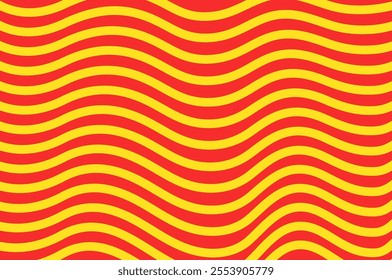 Waves in Catalonia flag style, or Senyera poster. Red stripes on a yellow background. Catalan identity and pride. Regions struggle for independence, autonomy and cultural heritage vector illustration