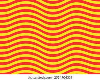 Waves in Catalonia flag style, or Senyera poster. Red stripes on a yellow background. Catalan identity and pride. Regions struggle for independence, autonomy and cultural heritage vector illustration