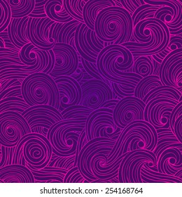 Waves, clouds colorful abstract hand drawn pattern, hair seamless background with gradient colors 