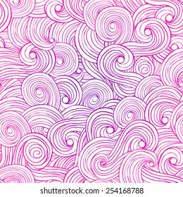 Waves, clouds colorful abstract hand drawn pattern, hair seamless background with gradient colors 
