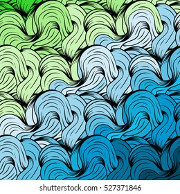 Waves, clouds colorful abstract hand drawn pattern, hair seamless background with gradient colors