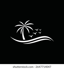 Waves and coconut tree logo vector design