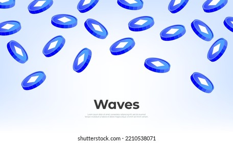 Moneda de OLAS cayendo del cielo. Fondo del banner del concepto criptodivisa WAVES.