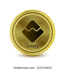 Waves (WAVES) coin isolated on white background. Cryptocurrency blockchain (crypto currency) digital currency alternative currency. 3D Vector illustration. Symbol of business modern gold, money.