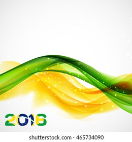 Waves of color flag of Brazil and the inscription 2016 on White Background. Vector Illustration. EPS10