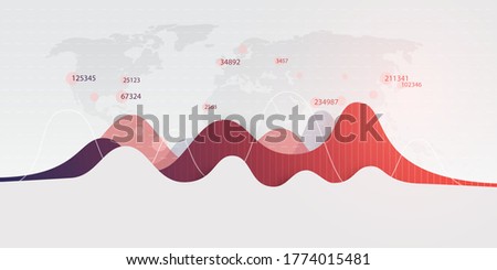 Waves of Corona Virus Infection Around the World - Growing Numbers of Infected People, Economic Crisis - Design Concept with Charts and Word Map