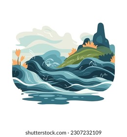 The waves crash against the rocks icon isolated