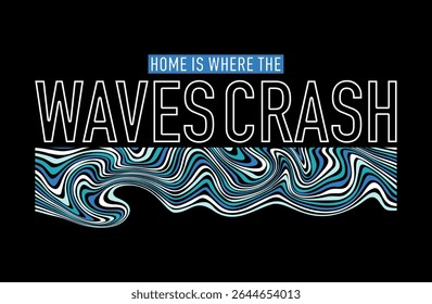 Waves crash line art illustration, ready for print on paper poster, t-shirt and other uses.
