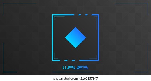 Waves cryptocurrency colorful logo on dark background with triangles pattern decoration. Vector illustration.