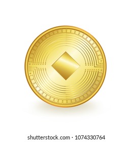 Waves Cryptocurrency Gold Coin Isolated