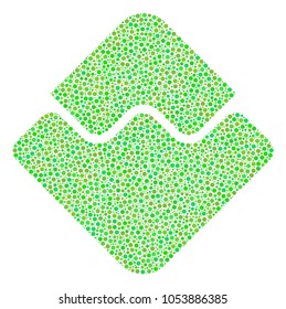 Waves Currency collage of round dots in various sizes and ecological green color hues. Small circles are composed into waves currency vector mosaic. Eco vector design concept.