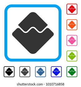 Waves Currency icon. Flat grey iconic symbol in a blue rounded squared frame. Black, gray, green, blue, red, pink color versions of waves currency vector. Designed for web and software interfaces.