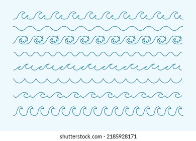 Waves curve line style sea pattern borders. Vector illustration